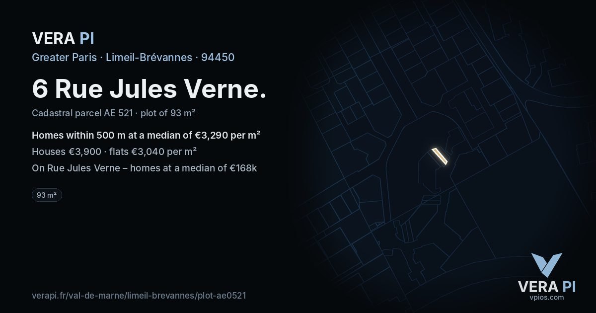 6 Rue Jules Verne, Limeil-Brévannes at night – the plot lit, the parcels around coloured by the prices near them