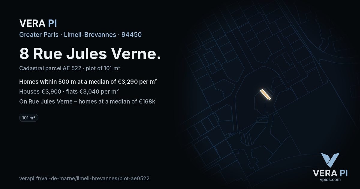 8 Rue Jules Verne, Limeil-Brévannes at night – the plot lit, the parcels around coloured by the prices near them
