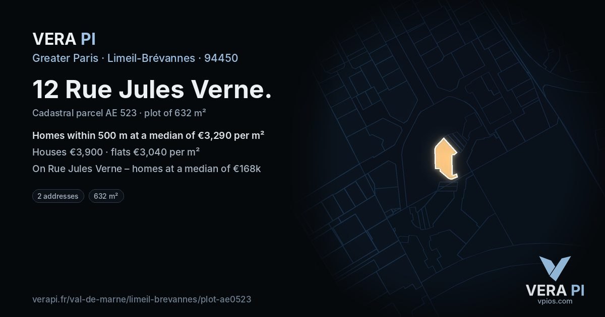 12 Rue Jules Verne, Limeil-Brévannes at night – the plot lit, the parcels around coloured by the prices near them