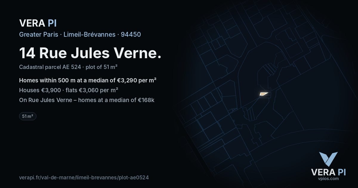 14 Rue Jules Verne, Limeil-Brévannes at night – the plot lit, the parcels around coloured by the prices near them