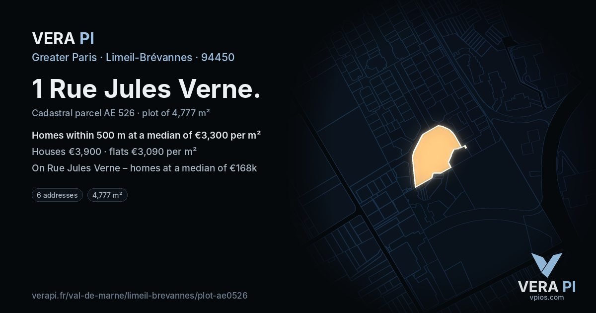 1 Rue Jules Verne, Limeil-Brévannes at night – the plot lit, the parcels around coloured by the prices near them
