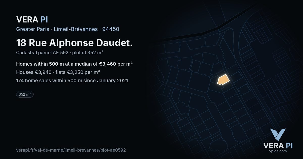18 Rue Alphonse Daudet, Limeil-Brévannes at night – the plot lit, the parcels around coloured by the prices near them