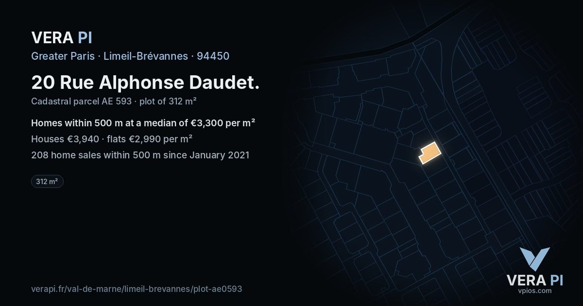 20 Rue Alphonse Daudet, Limeil-Brévannes at night – the plot lit, the parcels around coloured by the prices near them