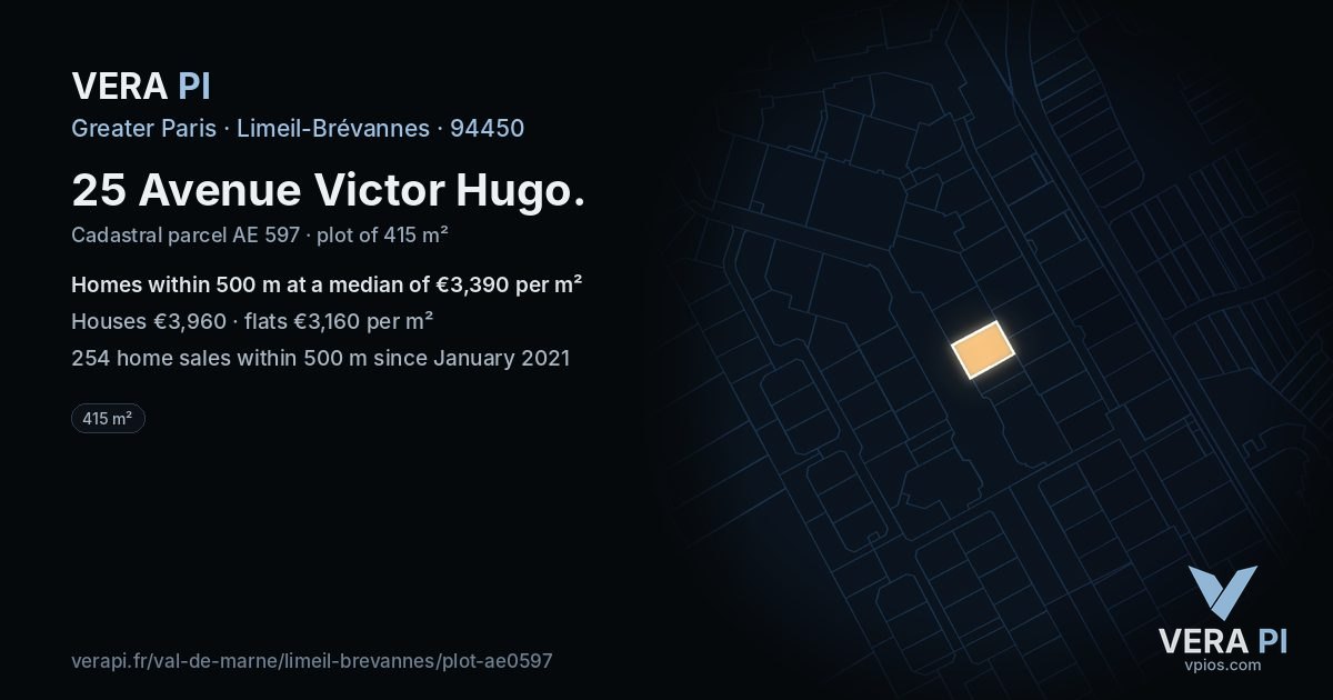 25 Avenue Victor Hugo, Limeil-Brévannes at night – the plot lit, the parcels around coloured by the prices near them