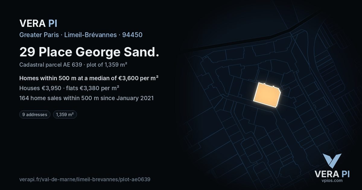 29 Place George Sand, Limeil-Brévannes at night – the plot lit, the parcels around coloured by the prices near them