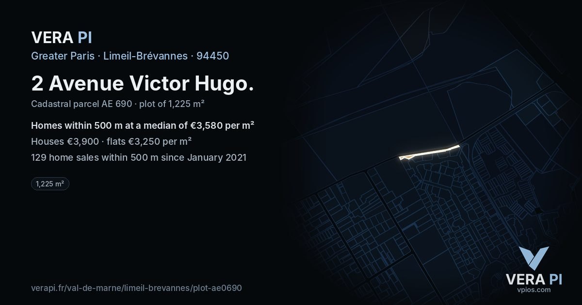 2 Avenue Victor Hugo, Limeil-Brévannes at night – the plot lit, the parcels around coloured by the prices near them