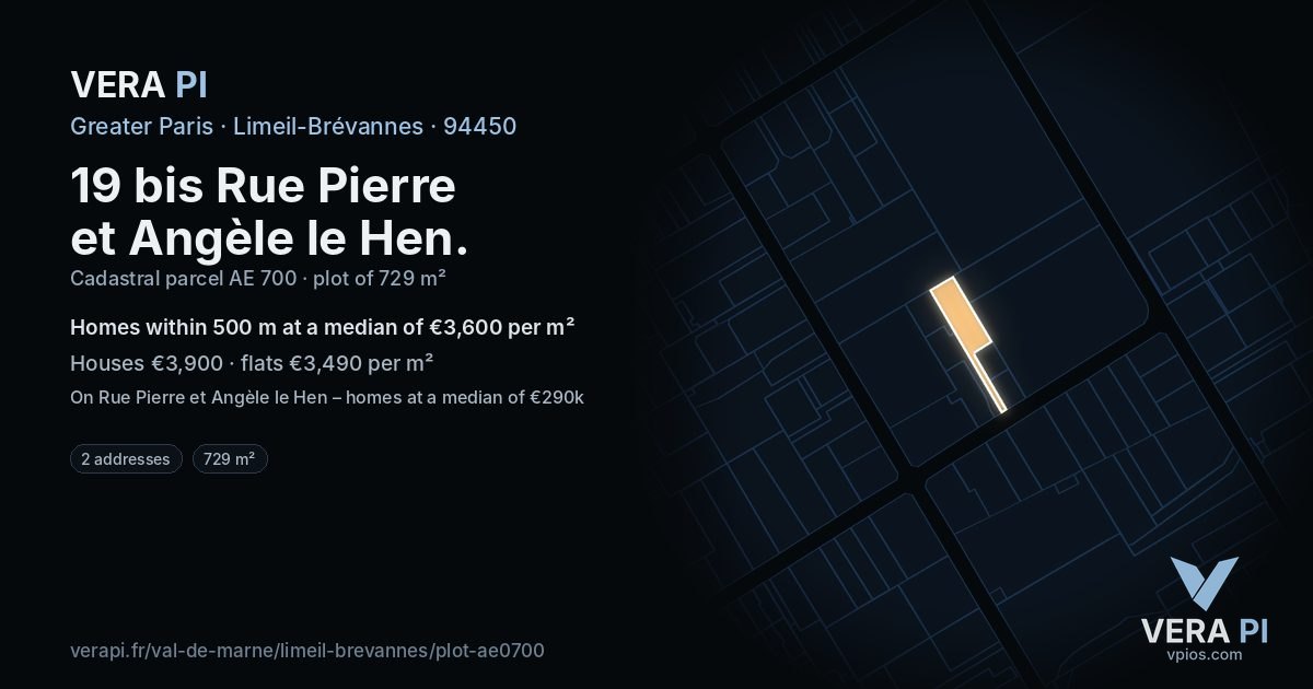 19 bis Rue Pierre et Angèle le Hen, Limeil-Brévannes at night – the plot lit, the parcels around coloured by the prices near them