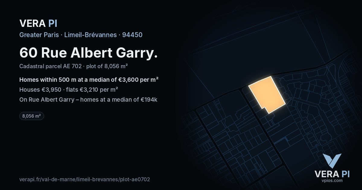 60 Rue Albert Garry, Limeil-Brévannes at night – the plot lit, the parcels around coloured by the prices near them