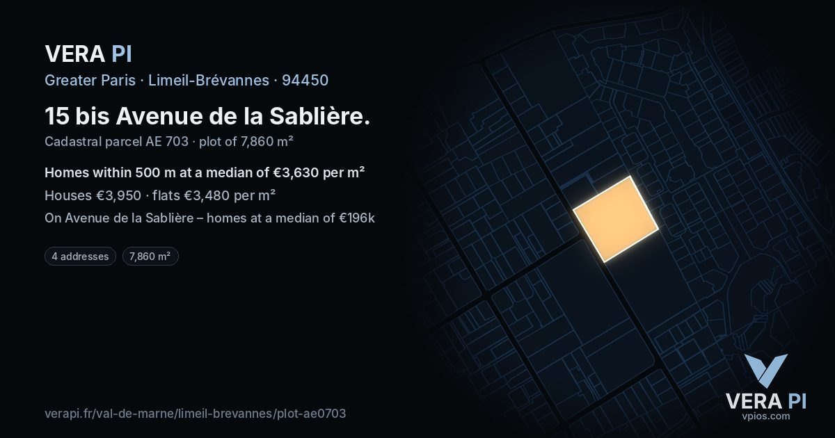 15 bis Avenue de la Sablière, Limeil-Brévannes at night – the plot lit, the parcels around coloured by the prices near them