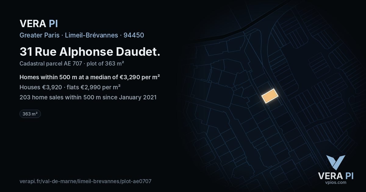 31 Rue Alphonse Daudet, Limeil-Brévannes at night – the plot lit, the parcels around coloured by the prices near them