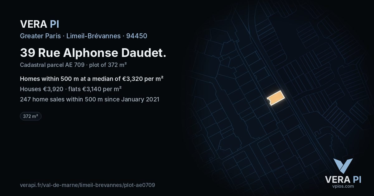 39 Rue Alphonse Daudet, Limeil-Brévannes at night – the plot lit, the parcels around coloured by the prices near them
