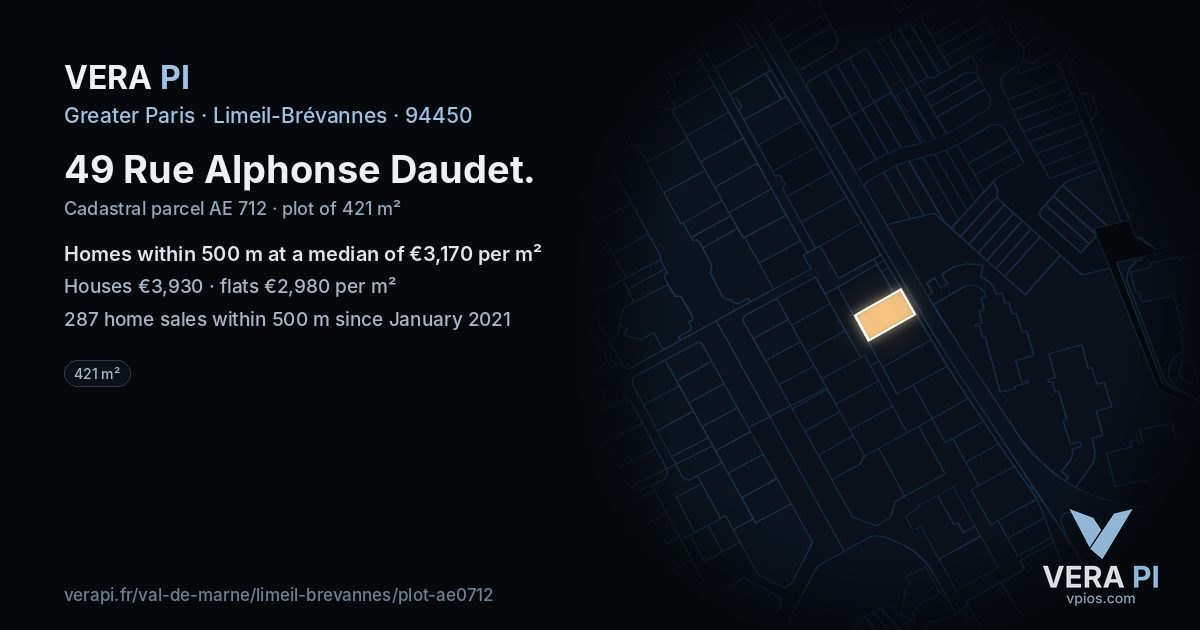 49 Rue Alphonse Daudet, Limeil-Brévannes at night – the plot lit, the parcels around coloured by the prices near them