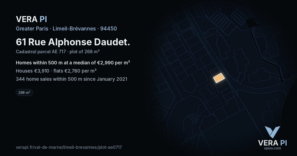 61 Rue Alphonse Daudet, Limeil-Brévannes at night – the plot lit, the parcels around coloured by the prices near them