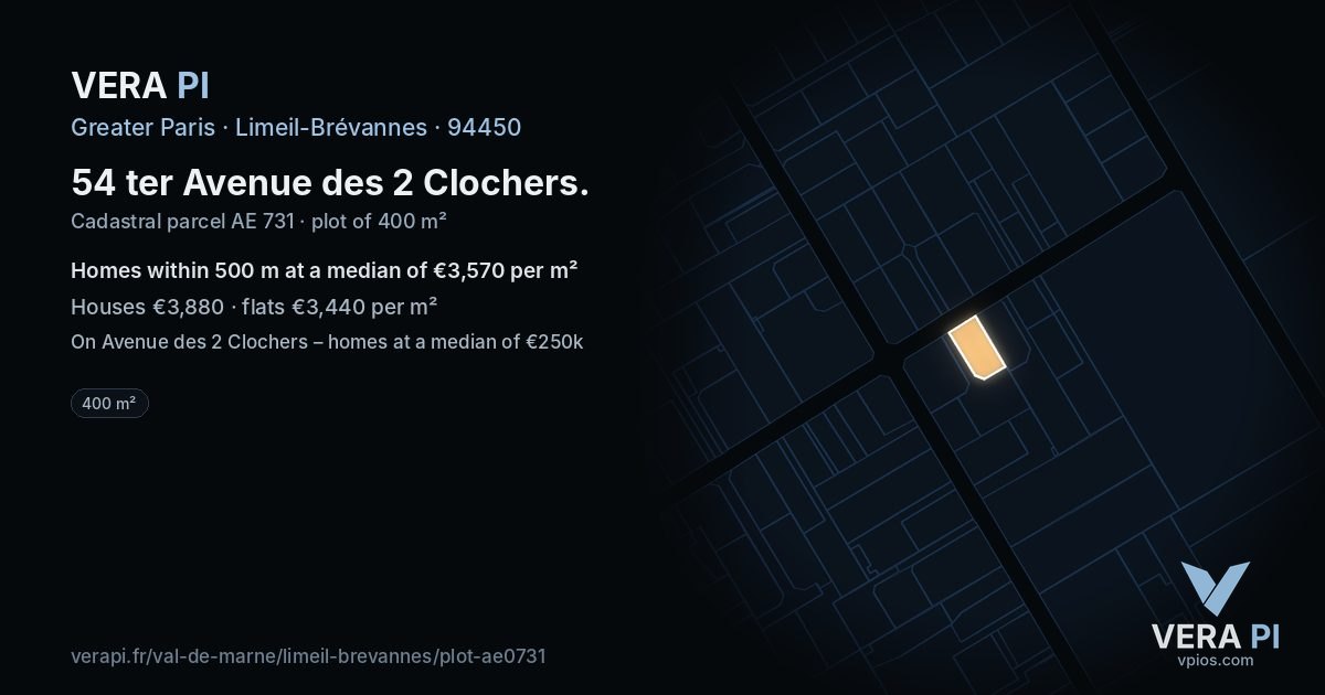 54 ter Avenue des 2 Clochers, Limeil-Brévannes at night – the plot lit, the parcels around coloured by the prices near them