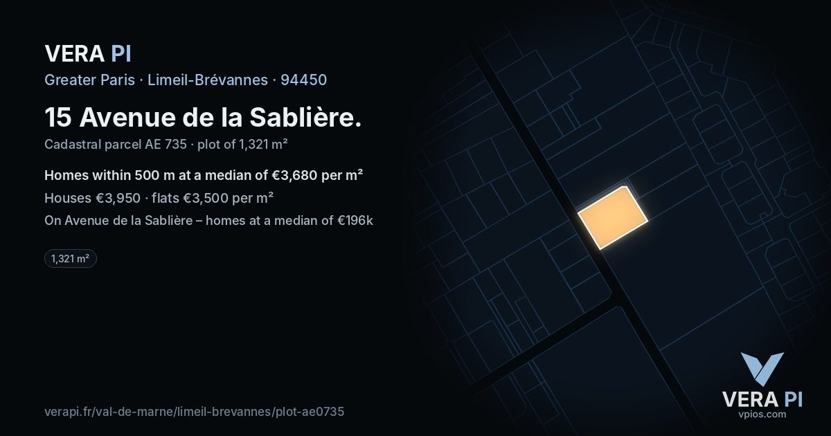15 Avenue de la Sablière, Limeil-Brévannes at night – the plot lit, the parcels around coloured by the prices near them