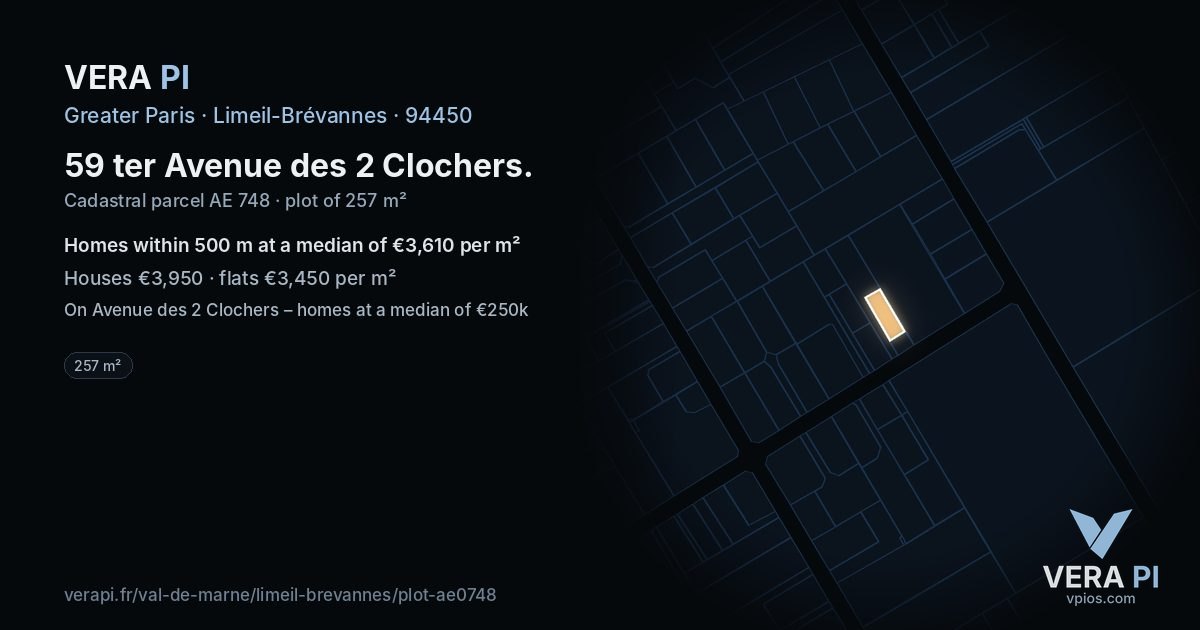 59 ter Avenue des 2 Clochers, Limeil-Brévannes at night – the plot lit, the parcels around coloured by the prices near them