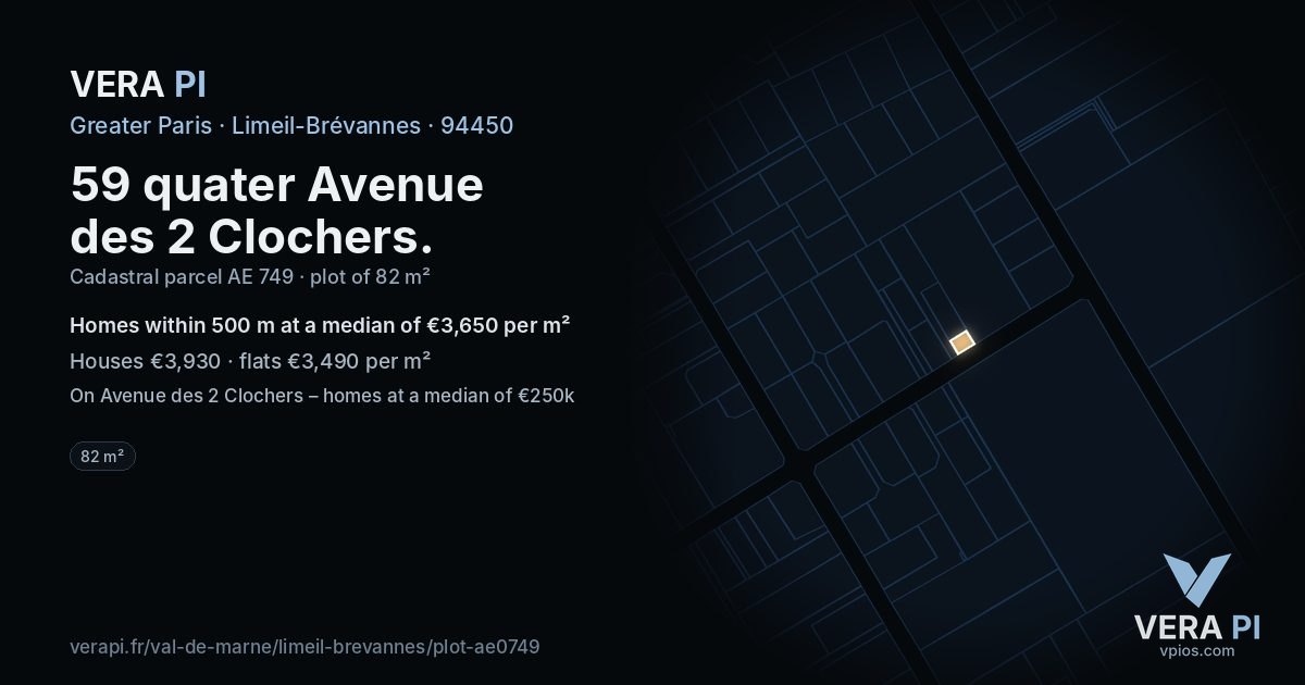 59 quater Avenue des 2 Clochers, Limeil-Brévannes at night – the plot lit, the parcels around coloured by the prices near them