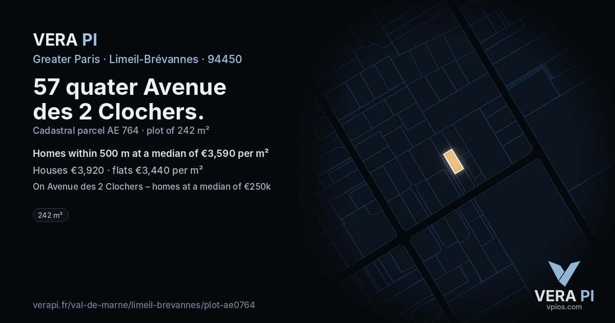 57 quater Avenue des 2 Clochers, Limeil-Brévannes at night – the plot lit, the parcels around coloured by the prices near them
