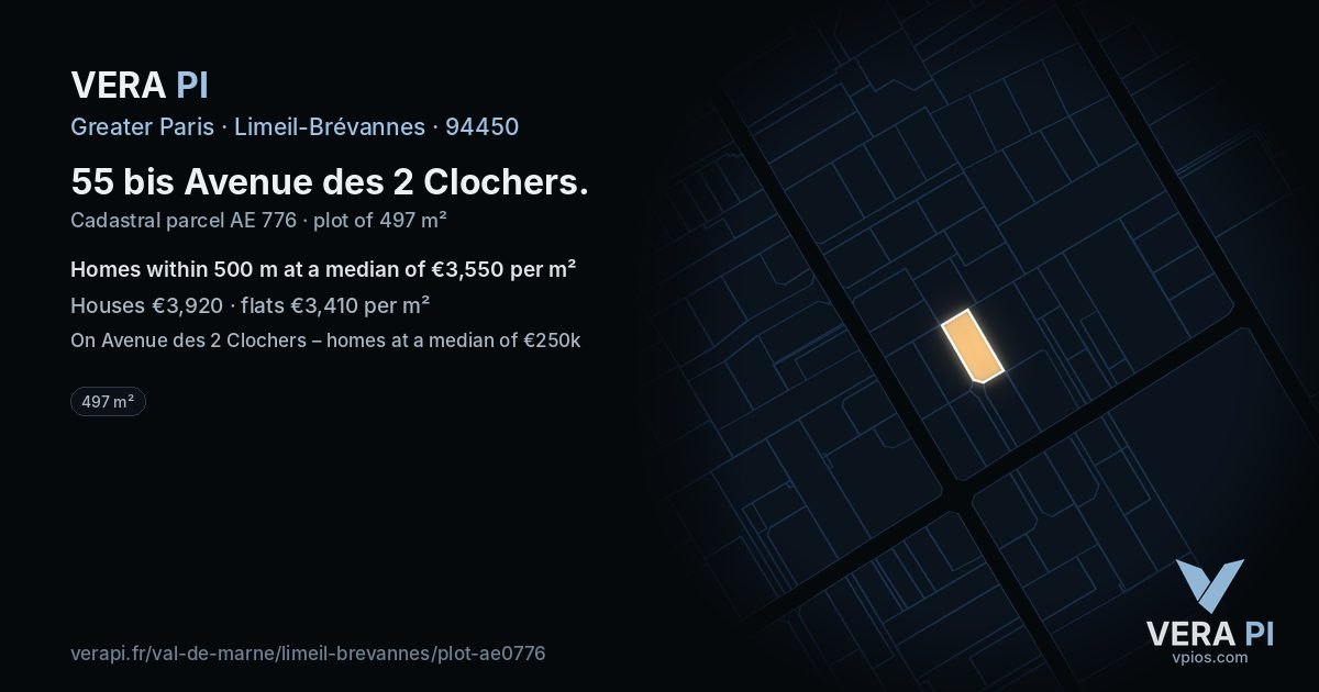 55 bis Avenue des 2 Clochers, Limeil-Brévannes at night – the plot lit, the parcels around coloured by the prices near them