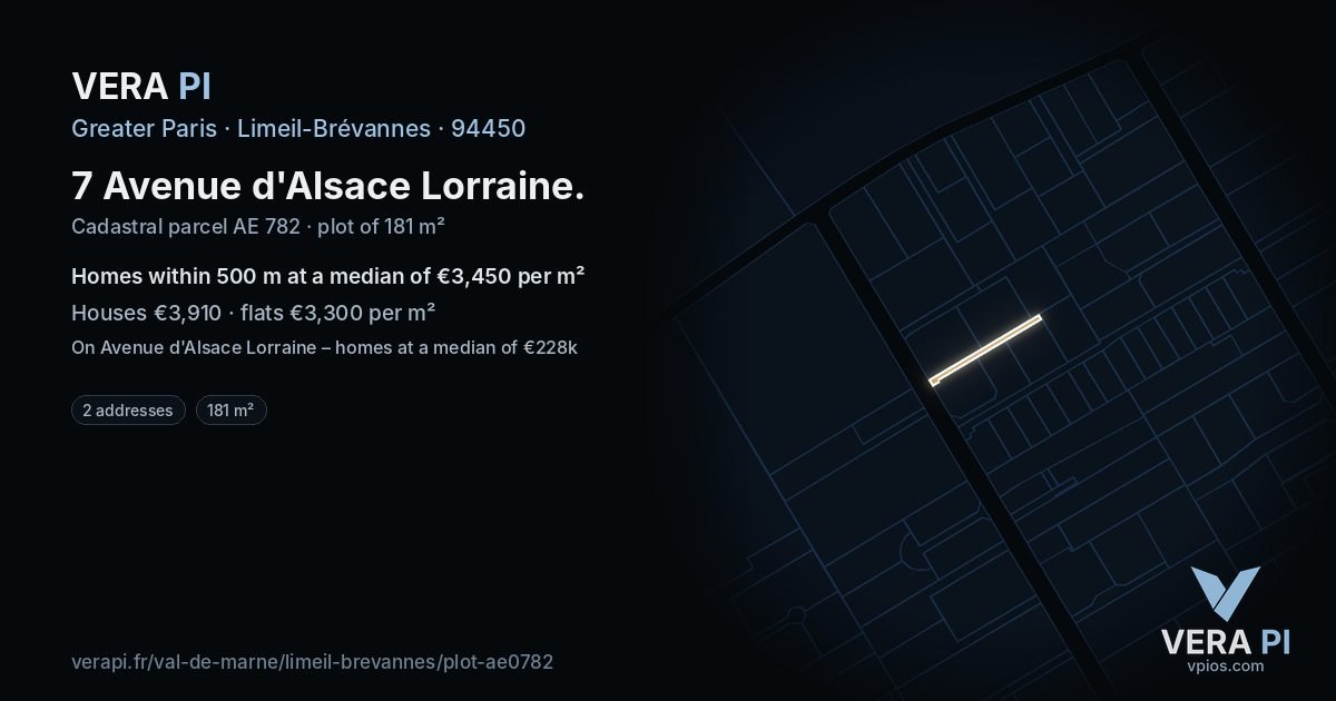 7 Avenue d'Alsace Lorraine, Limeil-Brévannes at night – the plot lit, the parcels around coloured by the prices near them