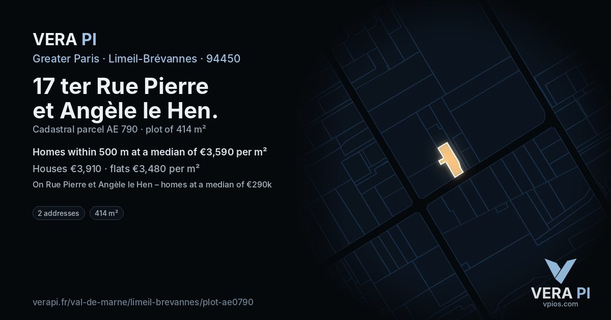 17 ter Rue Pierre et Angèle le Hen, Limeil-Brévannes at night – the plot lit, the parcels around coloured by the prices near them