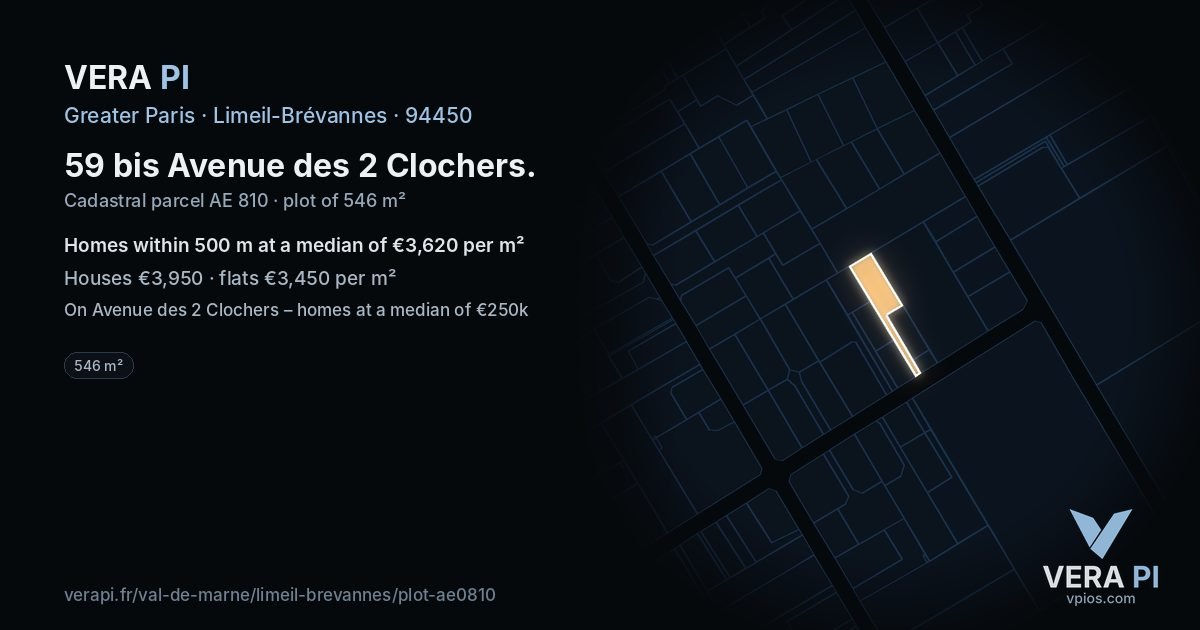 59 bis Avenue des 2 Clochers, Limeil-Brévannes at night – the plot lit, the parcels around coloured by the prices near them