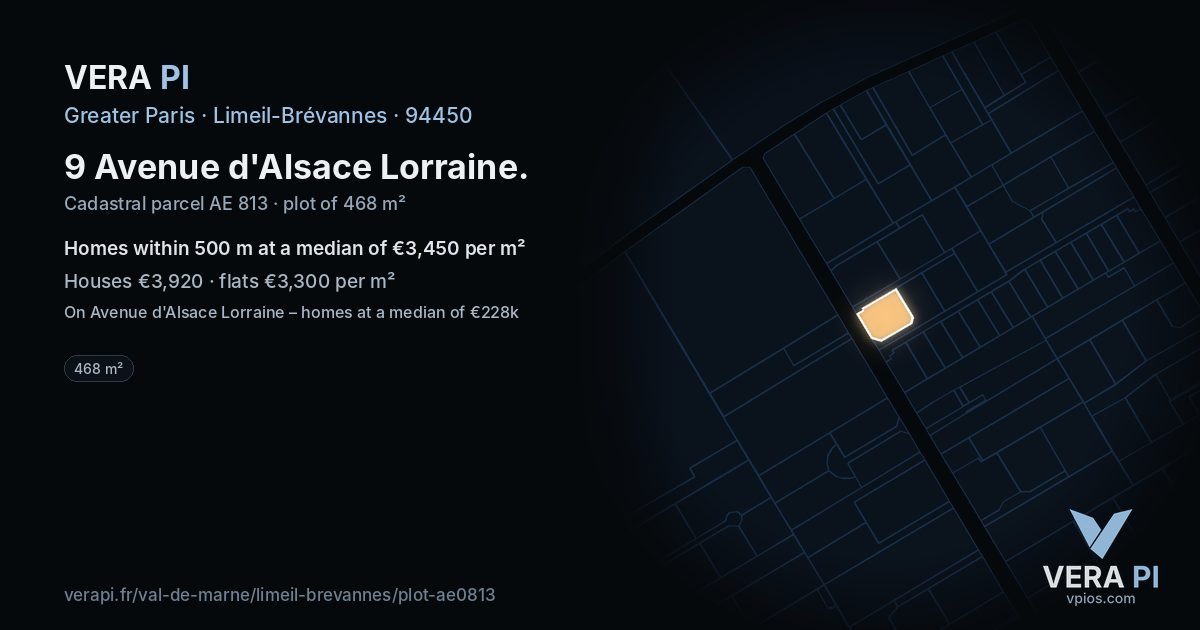 9 Avenue d'Alsace Lorraine, Limeil-Brévannes at night – the plot lit, the parcels around coloured by the prices near them