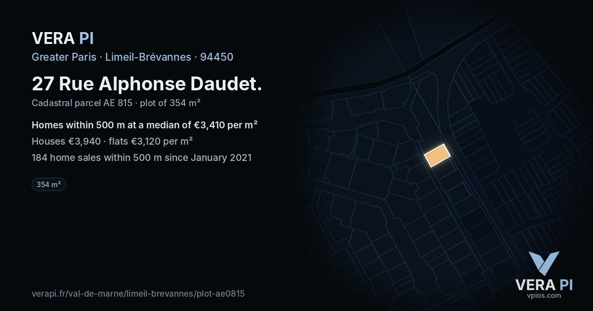 27 Rue Alphonse Daudet, Limeil-Brévannes at night – the plot lit, the parcels around coloured by the prices near them
