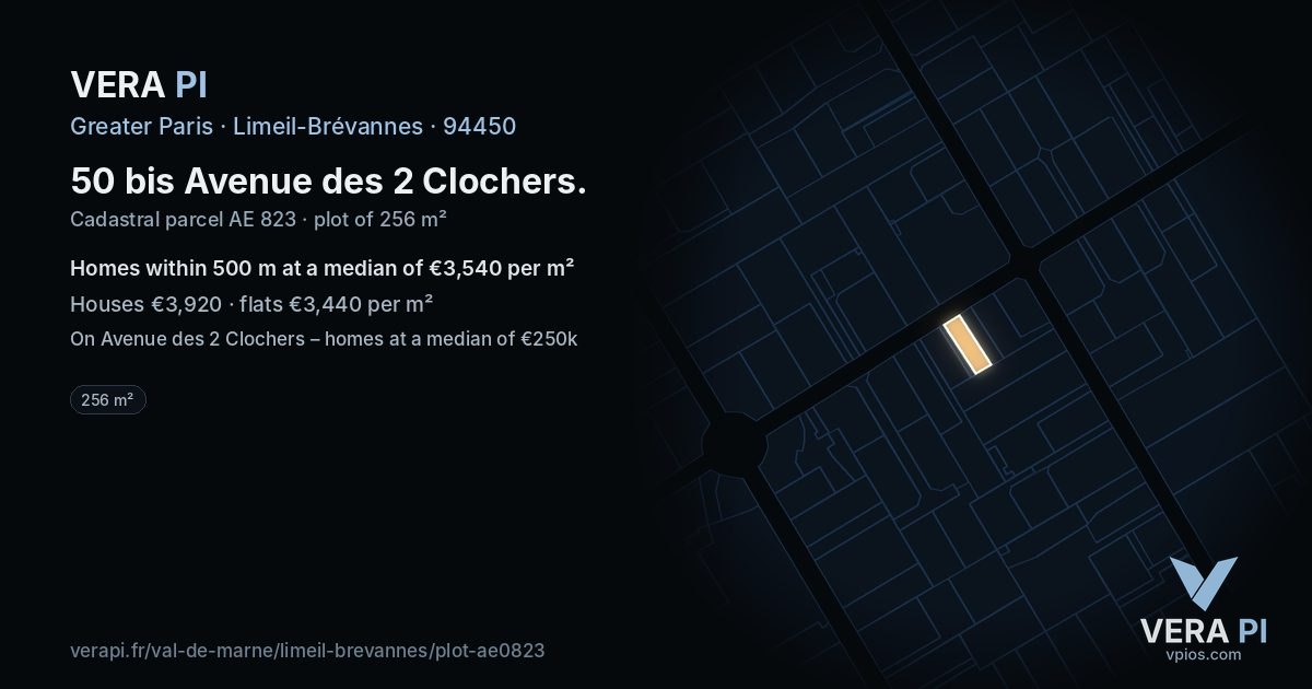 50 bis Avenue des 2 Clochers, Limeil-Brévannes at night – the plot lit, the parcels around coloured by the prices near them