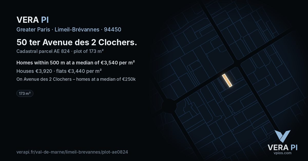 50 ter Avenue des 2 Clochers, Limeil-Brévannes at night – the plot lit, the parcels around coloured by the prices near them