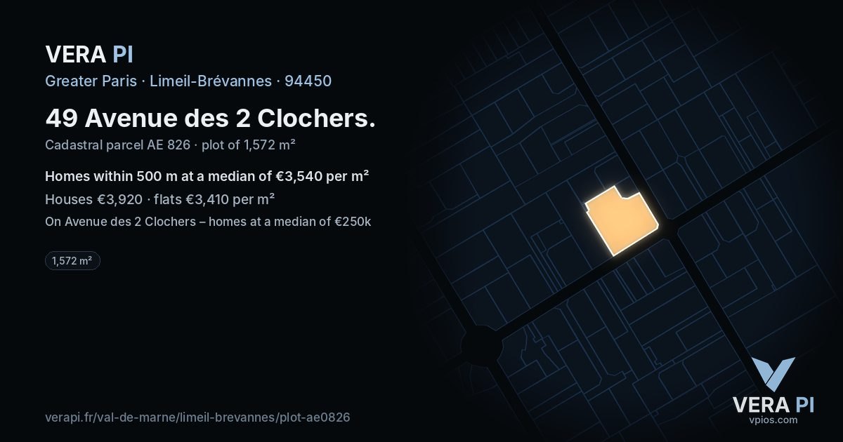 49 Avenue des 2 Clochers, Limeil-Brévannes at night – the plot lit, the parcels around coloured by the prices near them