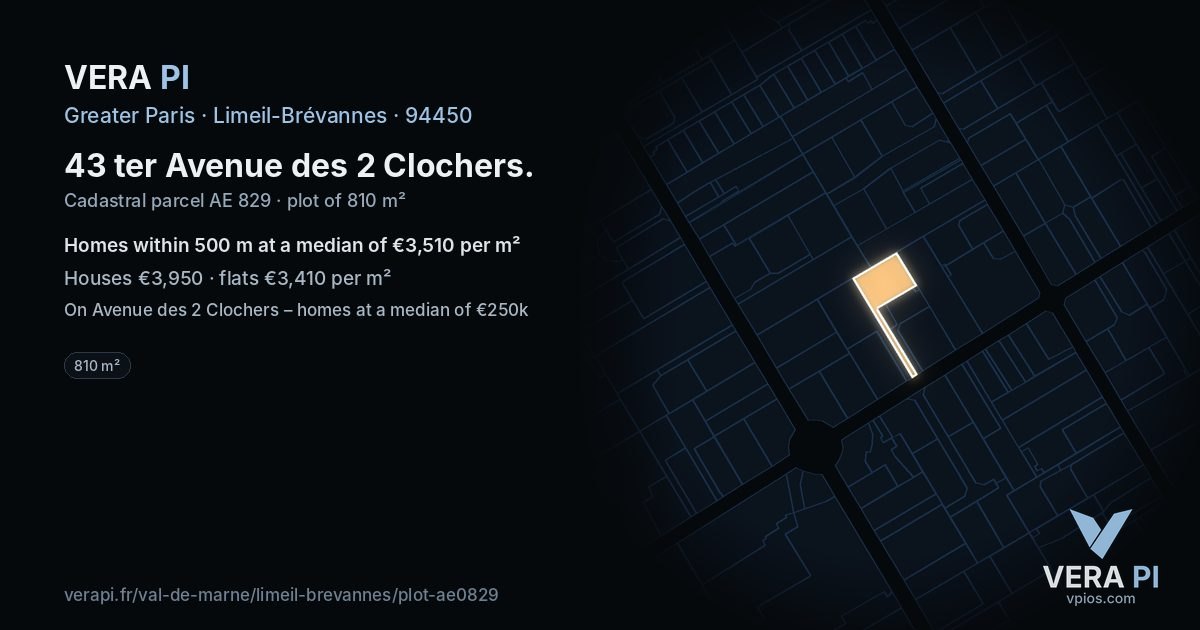 43 ter Avenue des 2 Clochers, Limeil-Brévannes at night – the plot lit, the parcels around coloured by the prices near them