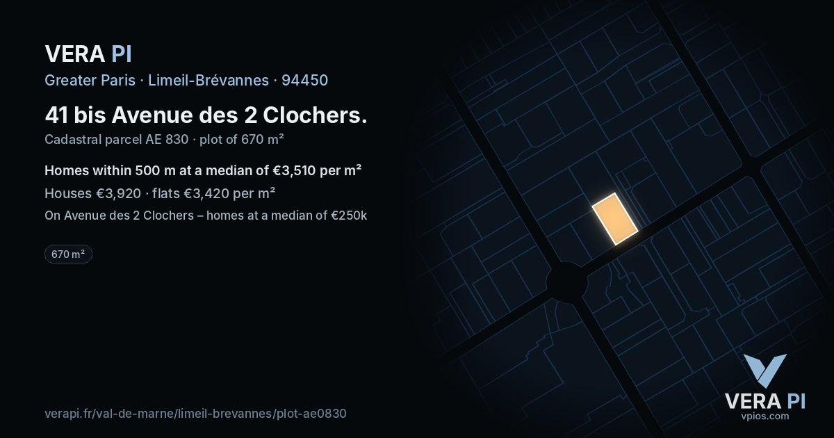 41 bis Avenue des 2 Clochers, Limeil-Brévannes at night – the plot lit, the parcels around coloured by the prices near them