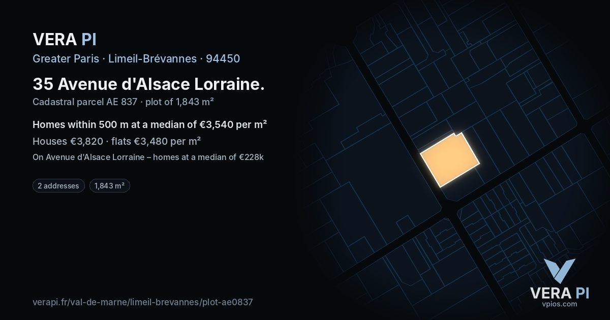 35 Avenue d'Alsace Lorraine, Limeil-Brévannes at night – the plot lit, the parcels around coloured by the prices near them