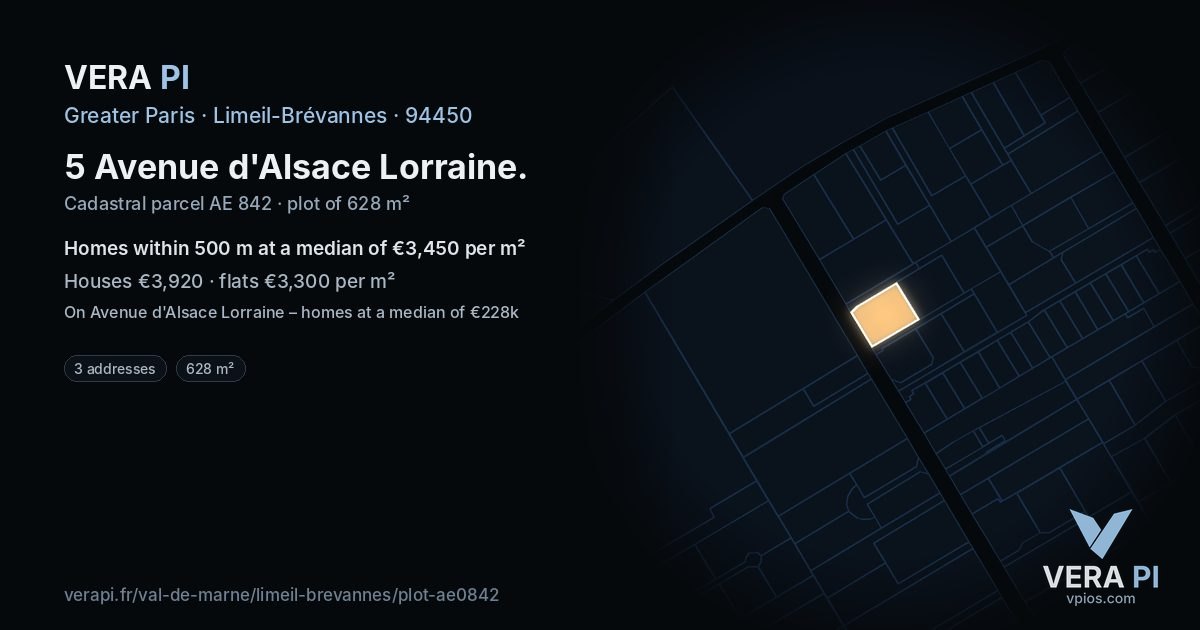 5 Avenue d'Alsace Lorraine, Limeil-Brévannes at night – the plot lit, the parcels around coloured by the prices near them