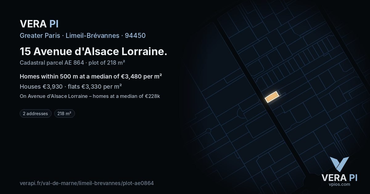 15 Avenue d'Alsace Lorraine, Limeil-Brévannes at night – the plot lit, the parcels around coloured by the prices near them
