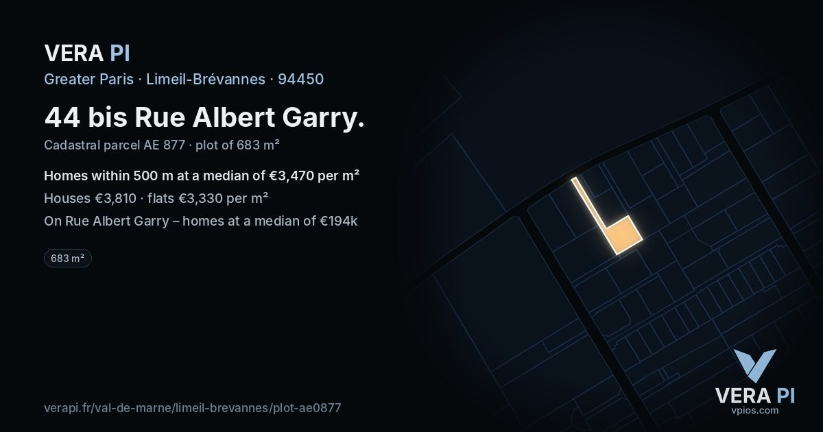44 bis Rue Albert Garry, Limeil-Brévannes at night – the plot lit, the parcels around coloured by the prices near them