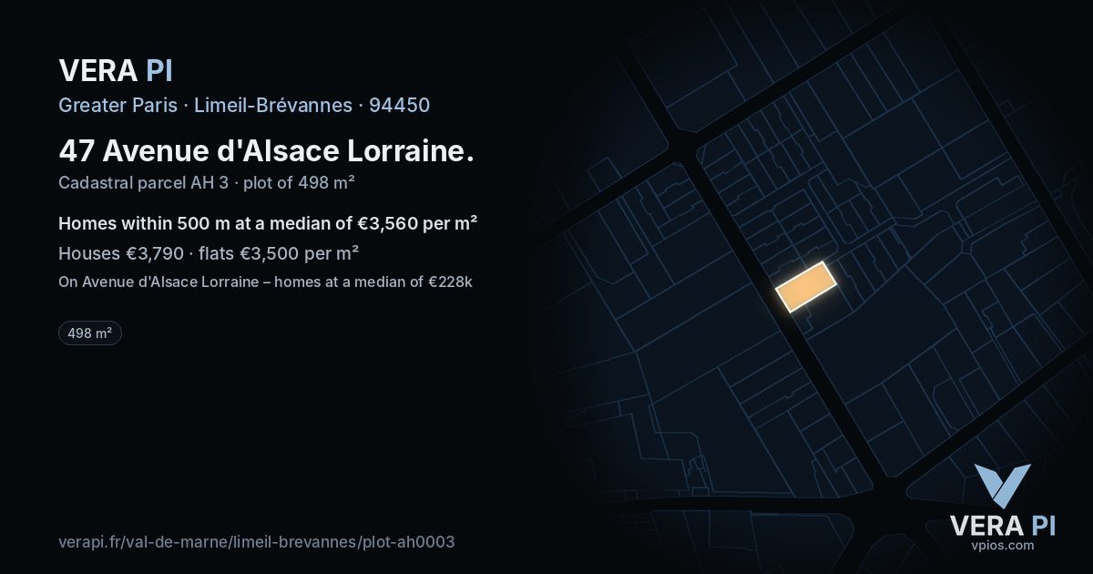 47 Avenue d'Alsace Lorraine, Limeil-Brévannes at night – the plot lit, the parcels around coloured by the prices near them