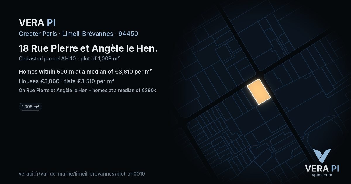 18 Rue Pierre et Angèle le Hen, Limeil-Brévannes at night – the plot lit, the parcels around coloured by the prices near them