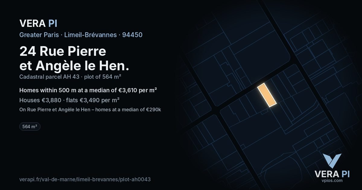 24 Rue Pierre et Angèle le Hen, Limeil-Brévannes at night – the plot lit, the parcels around coloured by the prices near them