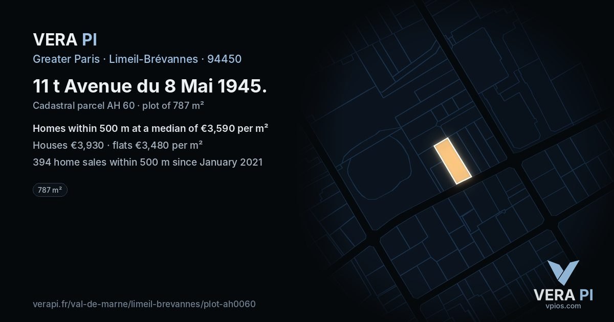 11 t Avenue du 8 Mai 1945, Limeil-Brévannes at night – the plot lit, the parcels around coloured by the prices near them
