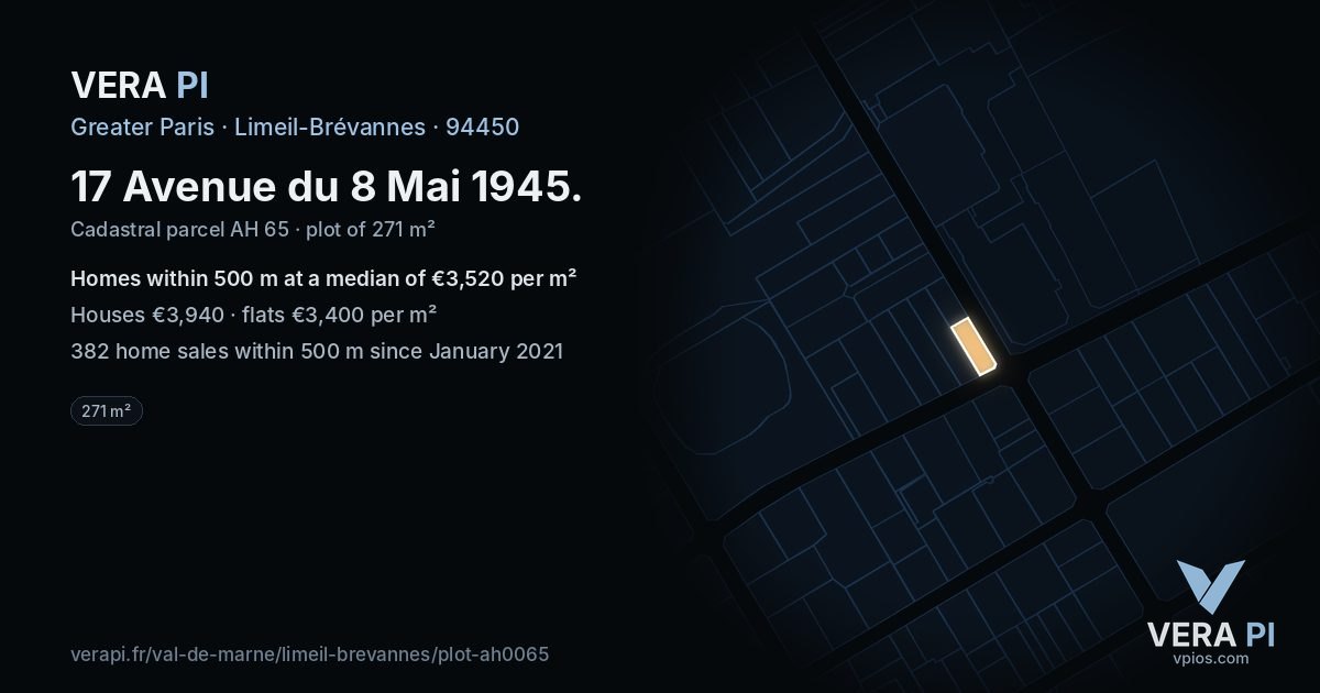 17 Avenue du 8 Mai 1945, Limeil-Brévannes at night – the plot lit, the parcels around coloured by the prices near them