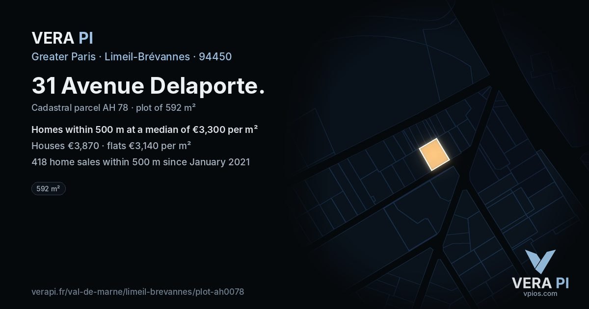 31 Avenue Delaporte, Limeil-Brévannes at night – the plot lit, the parcels around coloured by the prices near them
