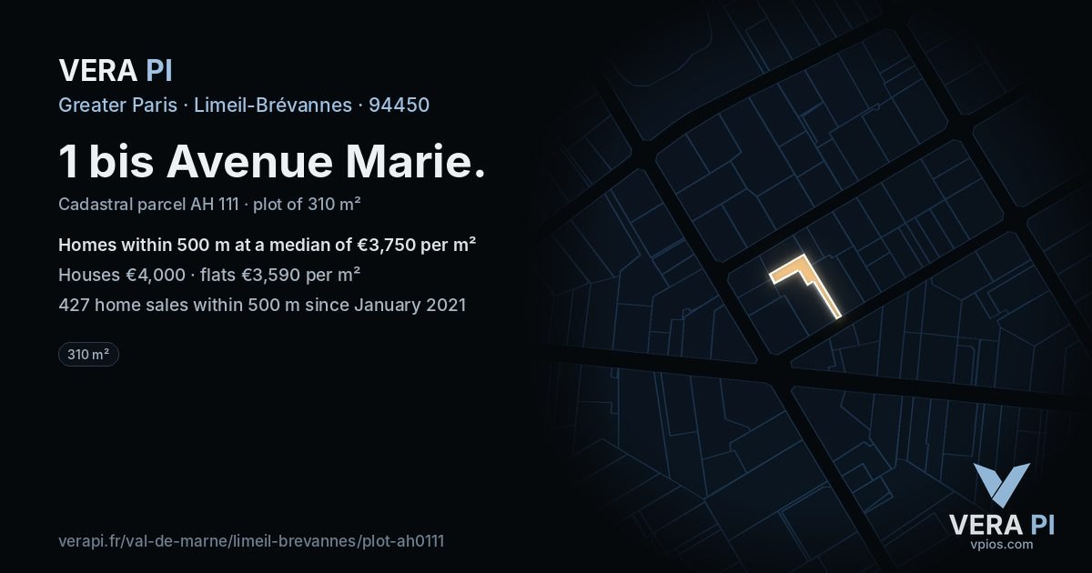 1 bis Avenue Marie, Limeil-Brévannes at night – the plot lit, the parcels around coloured by the prices near them