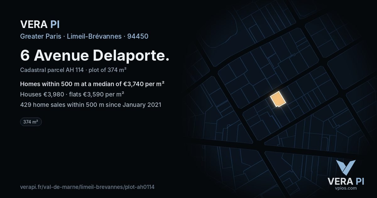 6 Avenue Delaporte, Limeil-Brévannes at night – the plot lit, the parcels around coloured by the prices near them