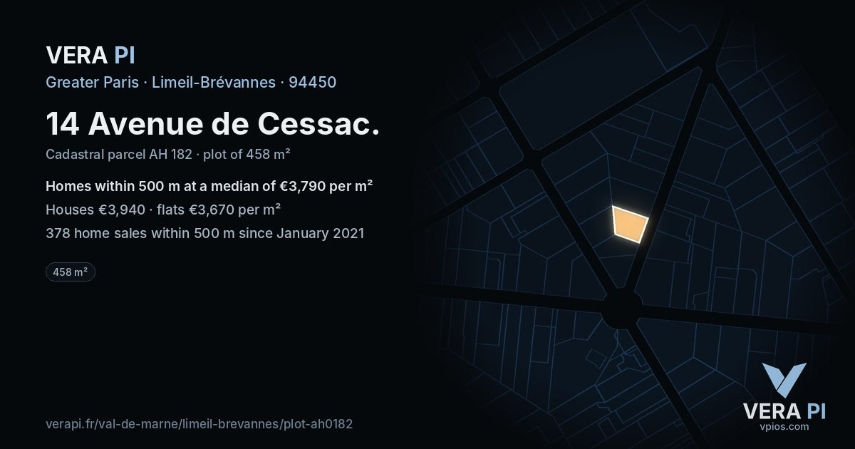 14 Avenue de Cessac, Limeil-Brévannes at night – the plot lit, the parcels around coloured by the prices near them