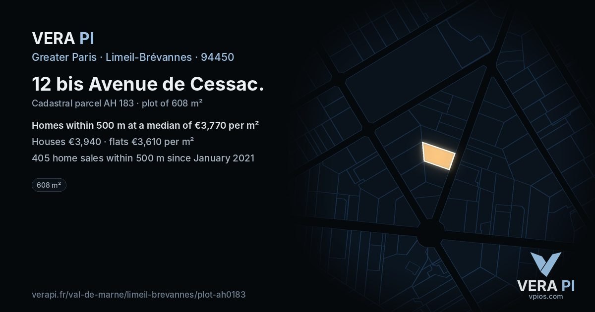 12 bis Avenue de Cessac, Limeil-Brévannes at night – the plot lit, the parcels around coloured by the prices near them