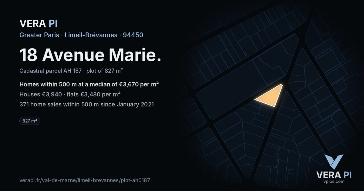 18 Avenue Marie, Limeil-Brévannes at night – the plot lit, the parcels around coloured by the prices near them