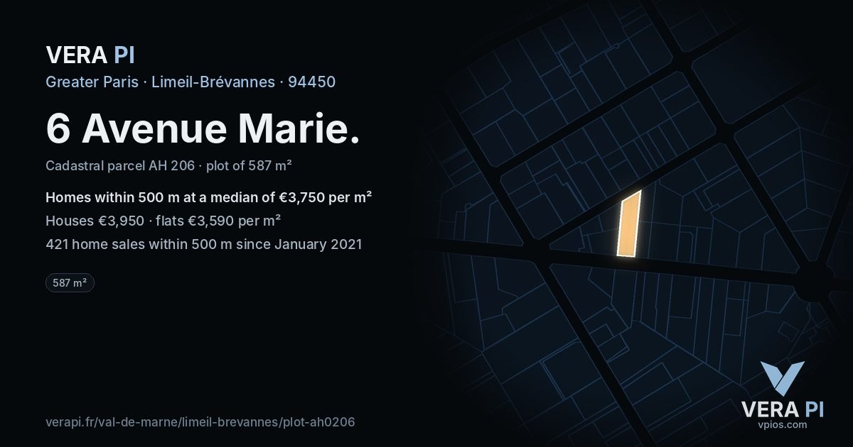 6 Avenue Marie, Limeil-Brévannes at night – the plot lit, the parcels around coloured by the prices near them