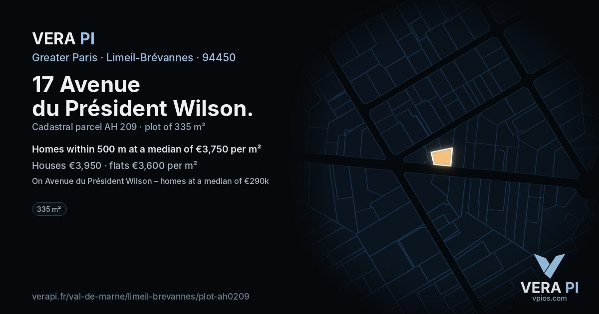 17 Avenue du Président Wilson, Limeil-Brévannes at night – the plot lit, the parcels around coloured by the prices near them